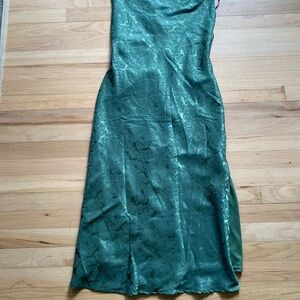 Lulu's Teal Green Floral Satin Midi Slip Dress